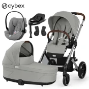 cybex gold® otroški voziček set m 4v1 balios™ s lux stone grey (frame silver) + cloud™ g stone grey plus + isofix baza g + adapter