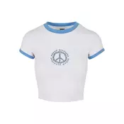 Womens Stretch Jersey Cropped Tee White/Horizontal Blue