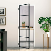 vidaXL Notranja vrata črna 76x201,5 cm kaljeno steklo & aluminij tanka