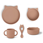 Liewood - Silikonski jedilni set Vivi. Cat dark rose