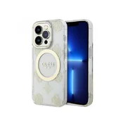GUESS IML Glitter Peony Gold Maska za telefon iPhone 14 Pro, MagSafe, Providna