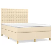 Vidaxl Box spring postelja z vzmetnico krem 140x200 cm blago
