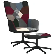shumee vidaXL Patchwork fotelj s podnožjem, oblazinjen v blago