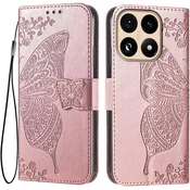GS Ovitek s preklopom za Xiaomi 15T, metuljček, roza zlata
