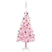 Umjetno osvijetljeno božicno drvce s kuglicama rozo 120 cm PVC