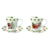 Set of 2 teacups with saucers, porcelain, 110 ml, Nostalgic Christmas