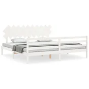 Vidaxl Posteljni okvir z vzglavjem bel 200x200 cm trden les