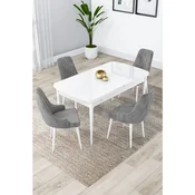 Hanah Home trpezarijski set Lia, sto na razvlacenje i 4 stolice, bela ploca, siva tkanina Babyface