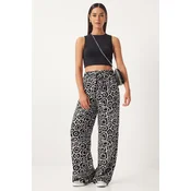 Happiness Istanbul Womens Off-White Black Patterned Loose Viscose Palazzo Trousers