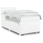 Box spring postelja z vzmetnico bela 90x200 cm umetno usnje