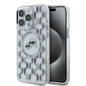 Ovitek Karl Lagerfeld IML MagSafe za iPhone 15 Pro - transparent monogram karl and choupette head