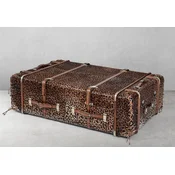 Casa Padrino luxury coffee table in suitcase look leopard/brown/brass 140 x 85 x H. 43 cm - Suitcase living room table with drawers and bar compartments - Luxury furniture in suitcase look