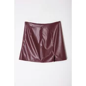 Trendyol Claret Red Faux Leather Slit Mini Skirt