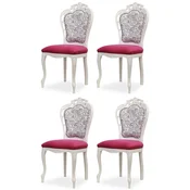 Casa Padrino luxury baroque dining chair set of 4 dark pink/black/white - Baroque style kitchen chairs - Magnificent luxury dining room furniture in baroque style