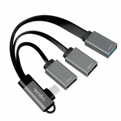 slomart USB 3.2 vozlišče, usb-c/m 90, do 3xusb-a/f, 0,15 m