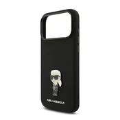 iPhone 17 Pro Max KARL LAGERFELD LIQUID SILICONE METAL IKONIK CASE silikonska futrola za telefon, otporna na udarce, zaštitnik kamere, CRNA KLHCP17XSMHKNPK