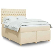 Box spring postelja z vzmetnico krem 160x200 cm blago - vidaXL - krema - 105.84 - 160 x 200 cm - vidaXL