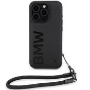 Bmw BMHCP15L23RMRLK Trdi ovitek za iPhone 15 Pro 6,1, črn/črn, usnjen, z napisom Signature