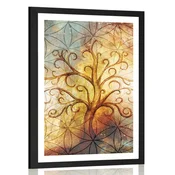 Plakat s paspartujem drevo z rožo življenja - 40x60 white