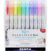 Set kist-olovaka, 0,5/0,7 mm, dvostrane, ZEBRA Mildliner Brush&Marker, 10 različitih boja 79101