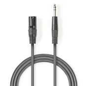 Nedis COTH15100GY30 balansirani/simetrični poluprofesionalni audio kabel, 6,35 mm stereo jack priključak - 3-pin XLR priključak, duljina 3 m