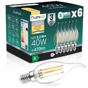 6x LED žarnica E14 svečka BA35 2,2 W 470 lm = 40 W 2700 K topla 360° žarnica z žarilno nitko razreda A
