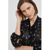 Košulja Emporio Armani za žene, boja: crna, regular, s izrezom na vezanje
