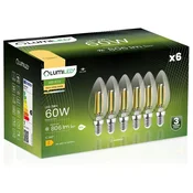 LUMILED 6x LED žarnica E14 svečka B35 7W = 60W 806lm 3000K topla 360° osvetljena z žarilno nitko