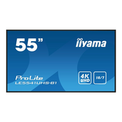 IIYAMA LE5541UHS-B1 55inch 3840x2160 4K UHD IPS Panel 1percent Haze Landscape Mode Speakers 2x 10W VGA 3x HDMI 350cd/m2 Media Play
