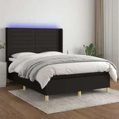 Greatstore Box spring postelja z vzmetnico LED črna 140x190 cm blago
