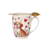 Duo Očarljiva porcelanasta skodelica z infuzerjem 360 ml - PES S SRČKI VALENTINOVO DARILO