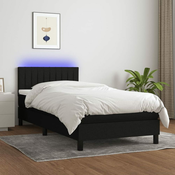 Greatstore Box spring postelja z vzmetnico LED črna 90x200 cm blago