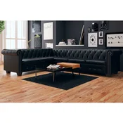 Vidaxl Chesterfield kotna sedežna garnitura za 6 oseb, črna umetna koža