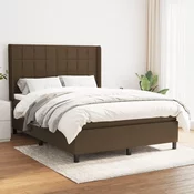 Greatstore Box spring postelja z vzmetnico temno rjav 140x190 cm blago