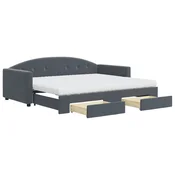 Vidaxl Izvlečna dnevna postelja s predali temno siva 90x200 cm žamet