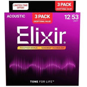 Elixir 16569 Nanoweb 12-53 3-Pack Strune za akustično kitaro