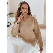 amski sweter z dekoltem V VERALIA kamelowy Dstreet