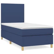 Greatstore Box spring postelja z vzmetnico modra 100x200 cm blago
