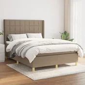 Greatstore Box spring postelja z vzmetnico taupe 140x200 cm blago