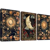 Nikcorp Stenska slika na platnu HALFLEMART TriptiH Sun Moon boho gothic, komplet 3 plošče 120x60 cm (40x60 cm), ročno napeto na lesen okvir, HD arhivski tisk