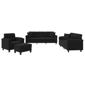 4-dijelni set sofa s jastucima crni od mikrovlakana