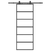 Vidaxl Drsna vrata z opremo črna 76x205 cm ESG steklo