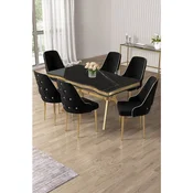 Hanah Home trpezarijski set Vae, sto i 6 stolica, ploca u dekoru Sonata, zlatne noge, crna tkanina Babyface