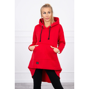 Reinforced sweatshirt with a long back and hood in red