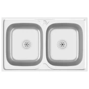 Vidaxl Dvojno kuhinjsko pomivalno korito srebrno 800x500x155 mm