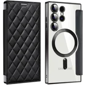GS Ovitek za Samsung Galaxy S24 Ultra z naslonom, RFID denarnica MagSafe z zaščito kamere, črn