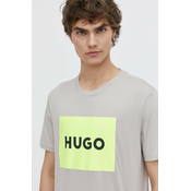 Pamučna majica HUGO za muškarce, boja: siva, s tiskom