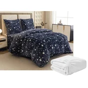 Set od 2 kom posteljine mikropliš STARLIGHT tamno plave + plahta od mikropliša SOFT 180x200 cm bijela, bracni krevet