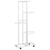 Vidaxl 5-nadstropno stojalo za rože s kolesi 44x23x100 cm belo železo