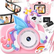 Dexxer 48Mpx otroški fotoaparat LCD samorog roza 32GB SD kartica